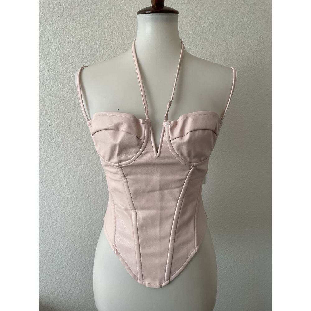 Revolve Miaou Top Women S Aphex Corset Faux Leather Pink Coquette‎ Fairy FLAW
